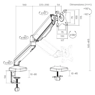 Brateck Monitorhalter LDT46-C012E Einarmige mechanische Feder