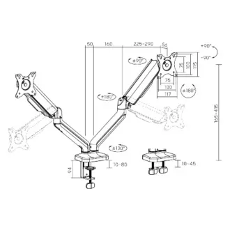 Brateck Monitorhalter LDT46-C024E zwei Arme nebeneinander mechanische Feder