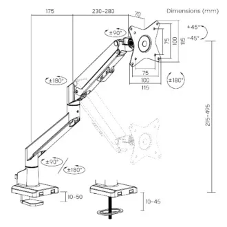 Brateck LDT62-C012 Monitorhalter einarmig Gasdruckfeder Brateck LDT62-C012 Monitorhalter einarmig Gasdruckfeder