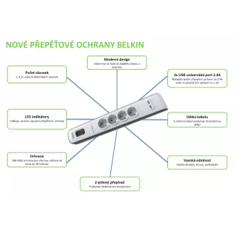 BELKIN SurgeStrip Überstromschutz,4 Steckdosen,525J,2M BELKIN SurgeStrip Überstromschutz,4 Steckdosen,525J,2M