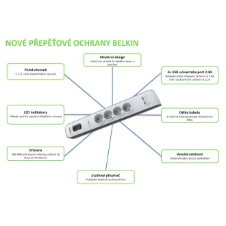 BELKIN SurgeStrip Überstromschutz,4 Steckdosen,525J,2M BELKIN SurgeStrip Überstromschutz,4 Steckdosen,525J,2M