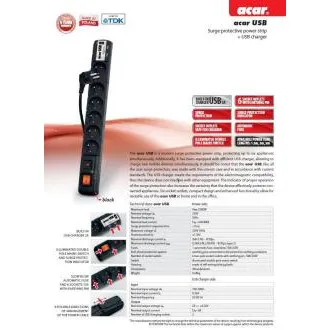 Acar USB 3m Kabel 6 Buchsen 2xUSB Überbrückungsschutz schwarz Acar USB 3m Kabel 6 Buchsen 2xUSB Überbrückungsschutz schwarz