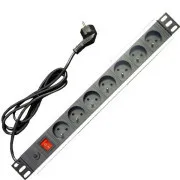 19" Stromversorgungspaneel 7x220V-1,8m PPO Schwarz Schaltschutz 16A