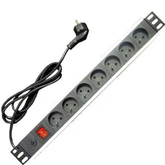19" Stromversorgungspaneel 7x220V-1,8m PPO Schwarz Schaltschutz 16A 19" Stromversorgungspaneel 7x220V-1,8m PPO Schwarz Schaltschutz 16A
