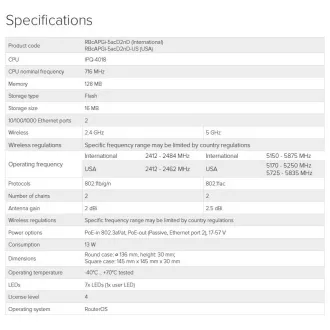 Mikrotik RBcAPGi-5acD2nD, 2.4/5GHz 802.11b/g/n/ac AP/HotSpot cAP ac