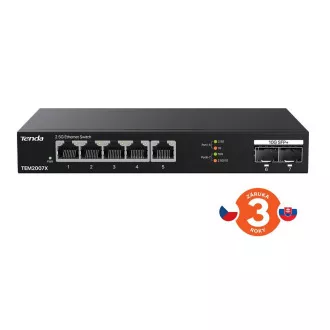 Tenda TEM2007X - Multi-Gigabit Switch, 5x 2.5G RJ45 2x 10G SFP Port, MAC 16K, 6kV Schutz Tenda TEM2007X - Multi-Gigabit Switch, 5x 2.5G RJ45 2x 10G SFP Port, MAC 16K, 6kV Schutz