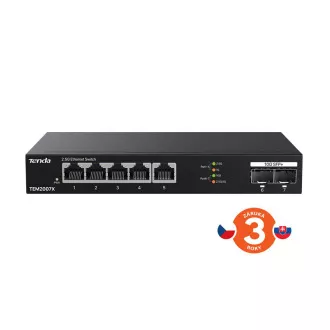 Tenda TEM2007X - Multi-Gigabit Switch, 5x 2.5G RJ45 2x 10G SFP Port, MAC 16K, 6kV Schutz Tenda TEM2007X - Multi-Gigabit Switch, 5x 2.5G RJ45 2x 10G SFP Port, MAC 16K, 6kV Schutz