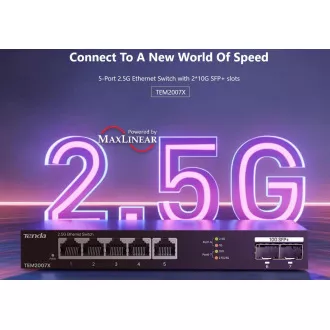 Tenda TEM2007X - Multi-Gigabit Switch, 5x 2.5G RJ45 2x 10G SFP Port, MAC 16K, 6kV Schutz Tenda TEM2007X - Multi-Gigabit Switch, 5x 2.5G RJ45 2x 10G SFP Port, MAC 16K, 6kV Schutz
