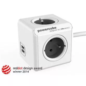 Steckdosen-Verlängerung. PowerCube EXTENDED USB, Grau, 4 Steckdosen, 2x USB, 1,5m Kabel