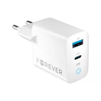 Schnellladegerät Forever GaN TC-06-45AC GaN PD QC 1x USB-C 1x USB 45W weiß Schnellladegerät Forever GaN TC-06-45AC GaN PD QC 1x USB-C 1x USB 45W weiß