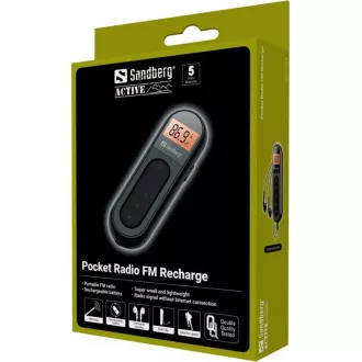 Sandberg Pocket FM Radio Recharge, wiederaufladbare Batterie, Display, schwarz