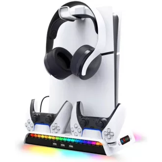 iPega P5S006 Multifunktionaler wiederaufladbarer RGB-Ständer mit Kühlung für PS5 Slim Weiß