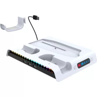iPega P5S006 Multifunktionaler wiederaufladbarer RGB-Ständer mit Kühlung für PS5 Slim Weiß
