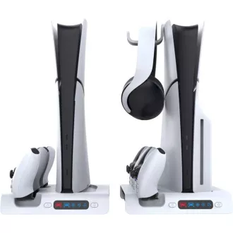 iPega P5S006 Multifunktionaler wiederaufladbarer RGB-Ständer mit Kühlung für PS5 Slim Weiß