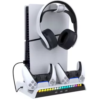 iPega P5S006 Multifunktionaler wiederaufladbarer RGB-Ständer mit Kühlung für PS5 Slim Weiß