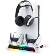 iPega P5S006 Multifunktionaler wiederaufladbarer RGB-Ständer mit Kühlung für PS5 Slim Weiß