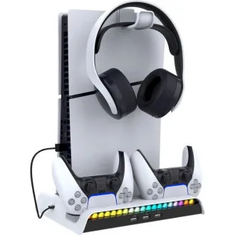 iPega P5S006 Multifunktionaler wiederaufladbarer RGB-Ständer mit Kühlung für PS5 Slim Weiß