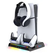 iPega P5S006 Multifunktionaler wiederaufladbarer RGB-Ständer mit Kühlung für PS5 Slim Schwarz