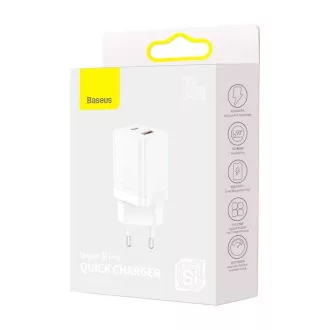 Baseus CCSUPP-E02 Super Si Schnellladegerät USB USB-C 30W Weiß Baseus CCSUPP-E02 Super Si Schnellladegerät USB USB-C 30W Weiß