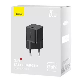 Baseus GaN5 Mini 20W EU schwarzes Schnellladegerät Baseus GaN5 Mini 20W EU schwarzes Schnellladegerät