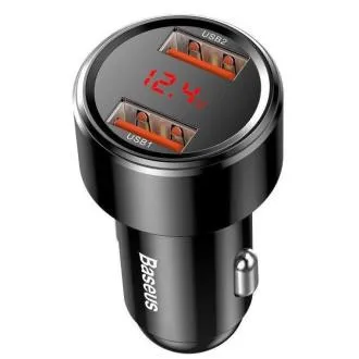 Baseus Autoladegerät Magic 2x USB 45W 6A mit Display schwarz Baseus Autoladegerät Magic 2x USB 45W 6A mit Display schwarz