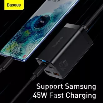 Baseus GaN3 Pro Schnellladegerät, 2x USB-C, 2x USB 65W schwarz