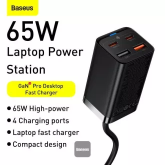 Baseus GaN3 Pro Schnellladegerät, 2x USB-C, 2x USB 65W schwarz