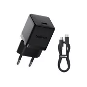 Baseus Palm Schnellladegerät USB-C 20W   USB-C/USB-C Datenkabel 1m Schwarz