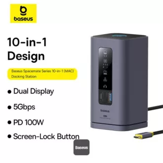 Baseus Spacemate 10v1 Docking Station (USB-C PD 100W, USB-C, 2x USB-A, 2x HDMI) grau