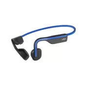 Shokz OpenMove, Bluetooth-Kopfhörer vor den Ohren, blau