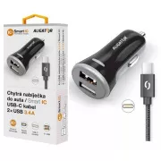 ALIGATOR Smart Car Charger 3.4A, 2xUSB, smart IC, schwarz, USB-C Kabel