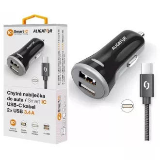 ALIGATOR Smart Car Charger 3.4A, 2xUSB, smart IC, schwarz, USB-C Kabel ALIGATOR Smart Car Charger 3.4A, 2xUSB, smart IC, schwarz, USB-C Kabel