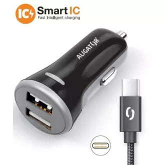 ALIGATOR Smart Car Charger 3.4A, 2xUSB, smart IC, schwarz, USB-C Kabel ALIGATOR Smart Car Charger 3.4A, 2xUSB, smart IC, schwarz, USB-C Kabel
