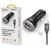 ALIGATOR Smart Car Charger 3.4A, 2xUSB, smart IC, schwarz, USB-C Kabel