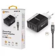 ALIGATOR 3.4A smartes Netzladegerät, 2xUSB, smart IC, schwarz, Kabel für iPhone/iPad 2A