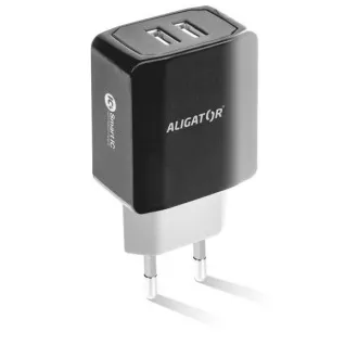 ALIGATOR 3.4A smartes Netzladegerät, 2xUSB, smart IC, schwarz, Kabel für iPhone/iPad 2A