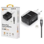 ALIGATOR 3.4A smartes Netzladegerät, 2xUSB, smart IC, schwarz, Kabel für iPhone/iPad 2A