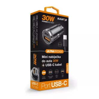 Alligator Mini-Autoladegerät Power Delivery 30W, USB-C   USB-A, USB-C/USB-C Kabel