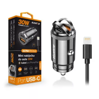 Alligator Mini-Autoladegerät Power Delivery 30W, USB-C   USB-A, USB-C Kabel für iPhone/iPad