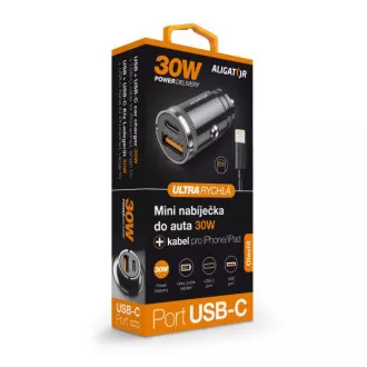 Alligator Mini-Autoladegerät Power Delivery 30W, USB-C   USB-A, USB-C Kabel für iPhone/iPad