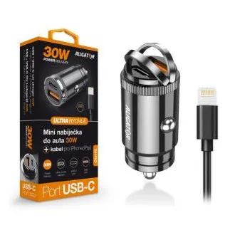 Alligator Mini-Autoladegerät Power Delivery 30W, USB-C USB-A, USB-C Kabel für iPhone/iPad Alligator Mini-Autoladegerät Power Delivery 30W, USB-C USB-A, USB-C Kabel für iPhone/iPad