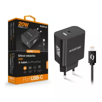 ALIGATOR Power Delivery 20W smartes Netzladegerät, USB-C Kabel für iPhone/iPad, schwarz ALIGATOR Power Delivery 20W smartes Netzladegerät, USB-C Kabel für iPhone/iPad, schwarz
