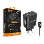 ALIGATOR Power Delivery 20W smartes Netzladegerät, USB-C Kabel für iPhone/iPad, schwarz