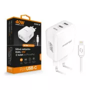 ALIGATOR Power Delivery 40W, 2xUSB-C, USB-C Kabel für iPhone/iPad, weiß
