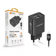 ALIGATOR 2.4A smartes Netzladegerät, 2xUSB, smart IC, schwarz, micro USB Kabel