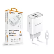 ALIGATOR 2.4A smartes Netzladegerät, 2xUSB, smart IC, weiß, micro USB Kabel