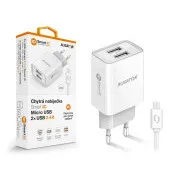 ALIGATOR 2.4A smartes Netzladegerät, 2xUSB, smart IC, weiß, micro USB Kabel