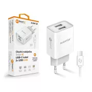 ALIGATOR 2.4A smartes Netzladegerät, 2xUSB, smart IC, weiß, USB-C Kabel