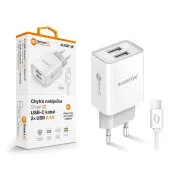 ALIGATOR 2.4A smartes Netzladegerät, 2xUSB, smart IC, weiß, USB-C Kabel