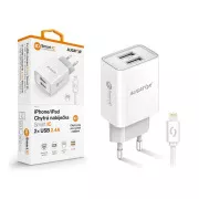 ALIGATOR 2,4A, 2xUSB, smart IC, weiß, USB-Kabel für iPhone/iPad